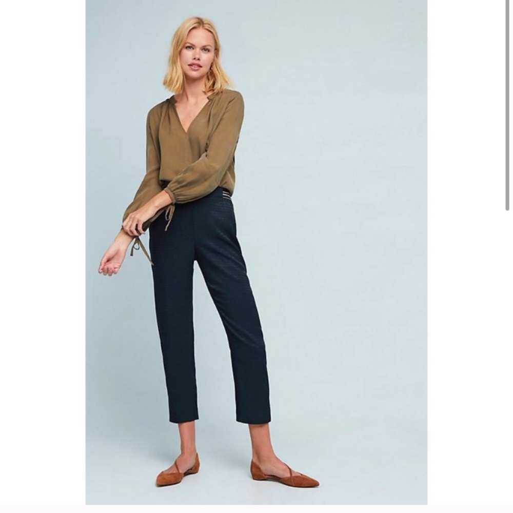 Anthropologie Pull On Trousers Tapered Navy Blue